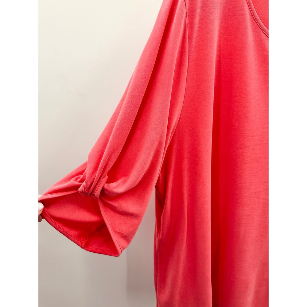 Chalet et Ceci Women XL Coral Modal Scoop Neck Gathered Sleeve Top Lagenlook - Picture 3 of 11